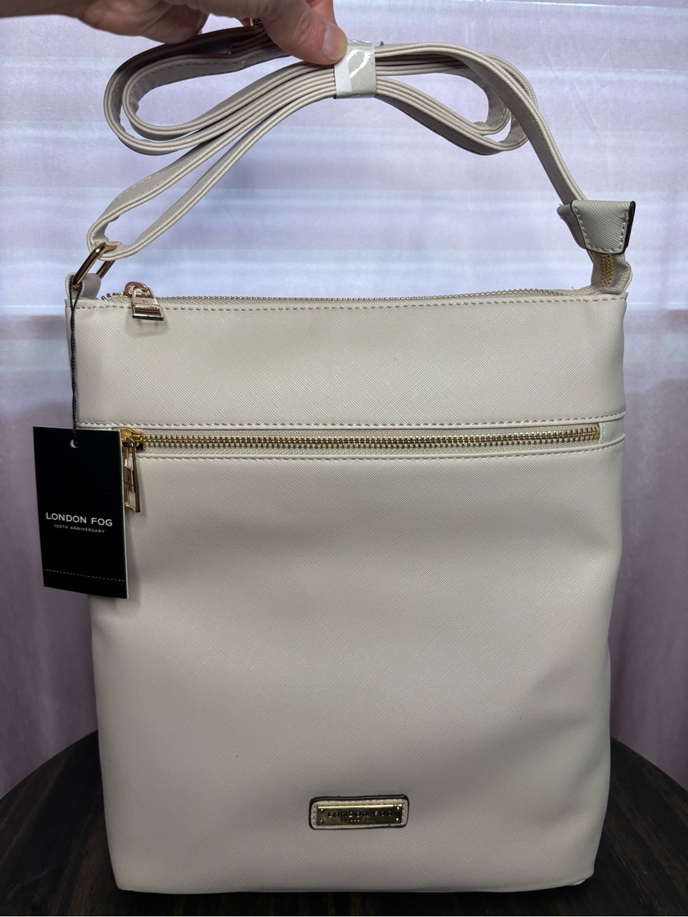 London Fog Cream Crossbody Bag with Gold-Tone Accents